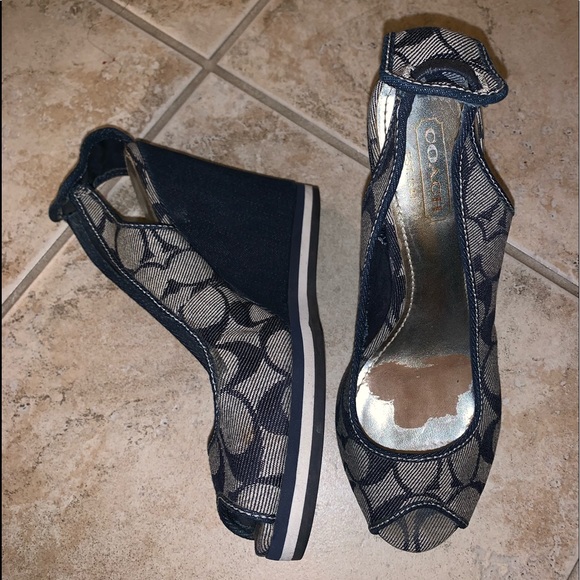 Coach Shoes - Coach Women's Blue/Grey Textile Wedges Sz 7M